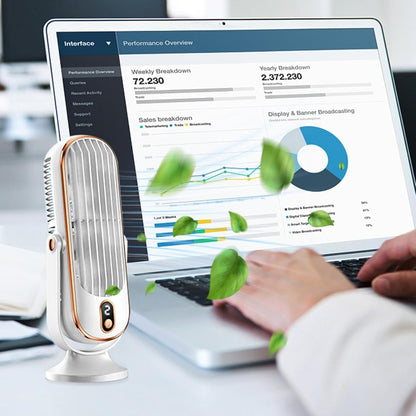 Ventilatore da Tavolo Senza Pale 720°, Silenzioso, Ricaricabile, 5 Velocità