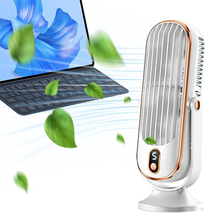 Ventilatore da Tavolo Senza Pale 720°, Silenzioso, Ricaricabile, 5 Velocità