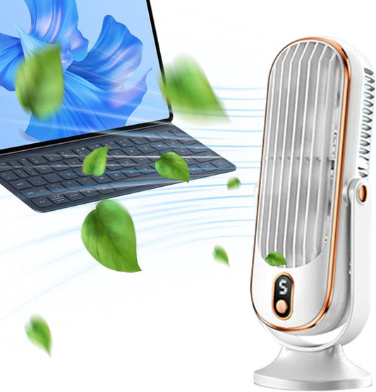 Ventilatore da Tavolo Senza Pale 720°, Silenzioso, Ricaricabile, 5 Velocità