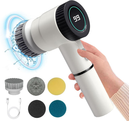 Spazzola Elettrica per Pulizia 5 in 1 – Motore Potente 3 Velocità (1600-2400 giri/min), Impermeabile IPX7, Wireless, Ricaricabile, con 5 Testine Intercambiabili