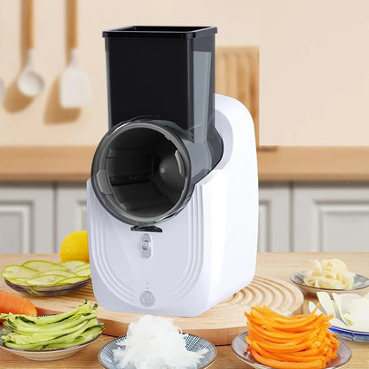 Grattugia Elettrica Multifunzione 3 in 1 50W con 3 Lame in Acciaio Inox – Affettatrice, Julienne e Grattugia per Formaggio, Verdure, Frutta e Cioccolato – Batteria 4500 mAh