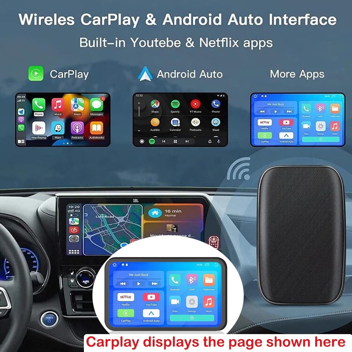 CarPlay AI Box – Adattatore Wireless per Apple CarPlay e Android Auto con Supporto Video, YouTube e Netflix