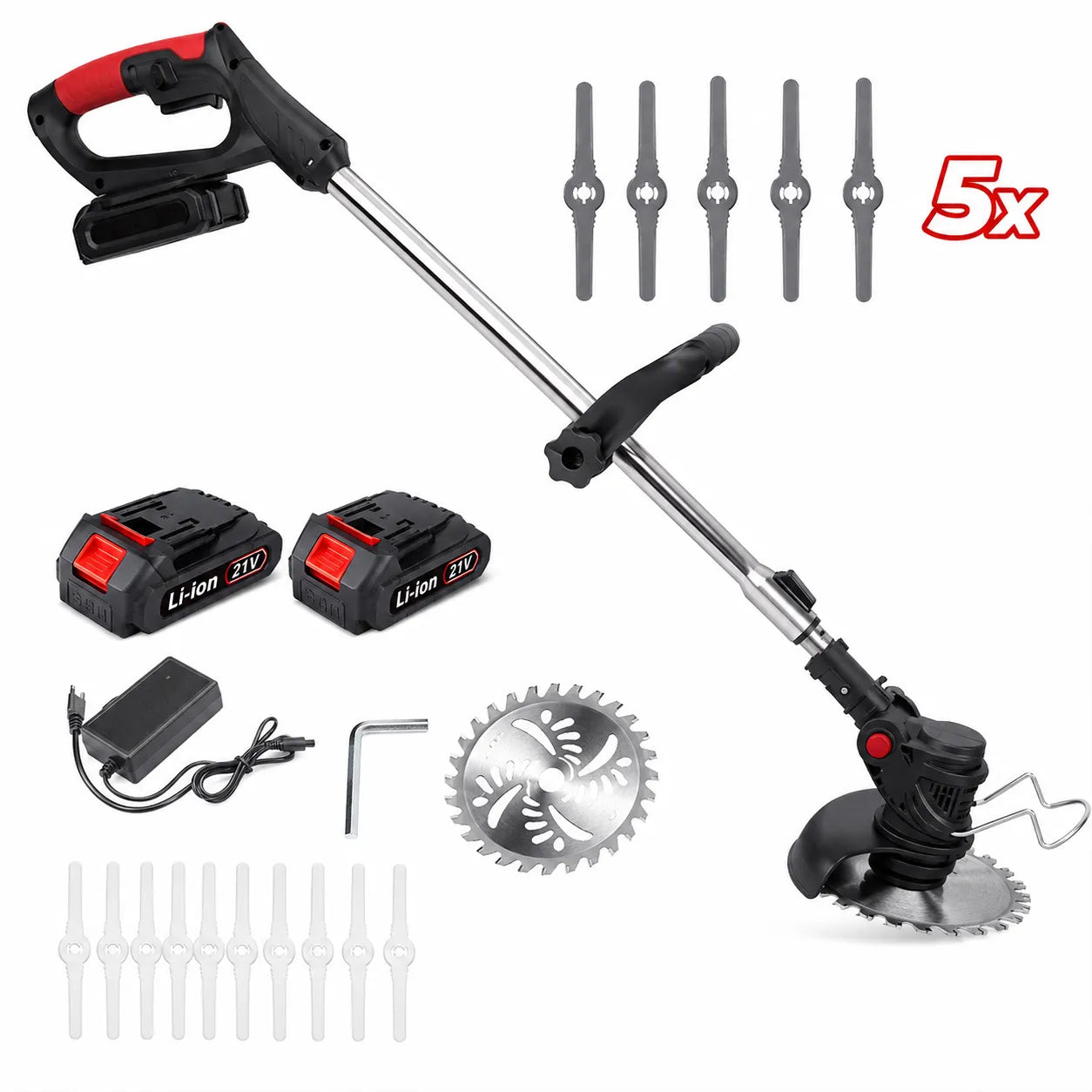 Decespugliatore a Batteria 48V con 2 Batterie – Motore 800W, Fino a 20.000 giri/min, Asta Telescopica Regolabile