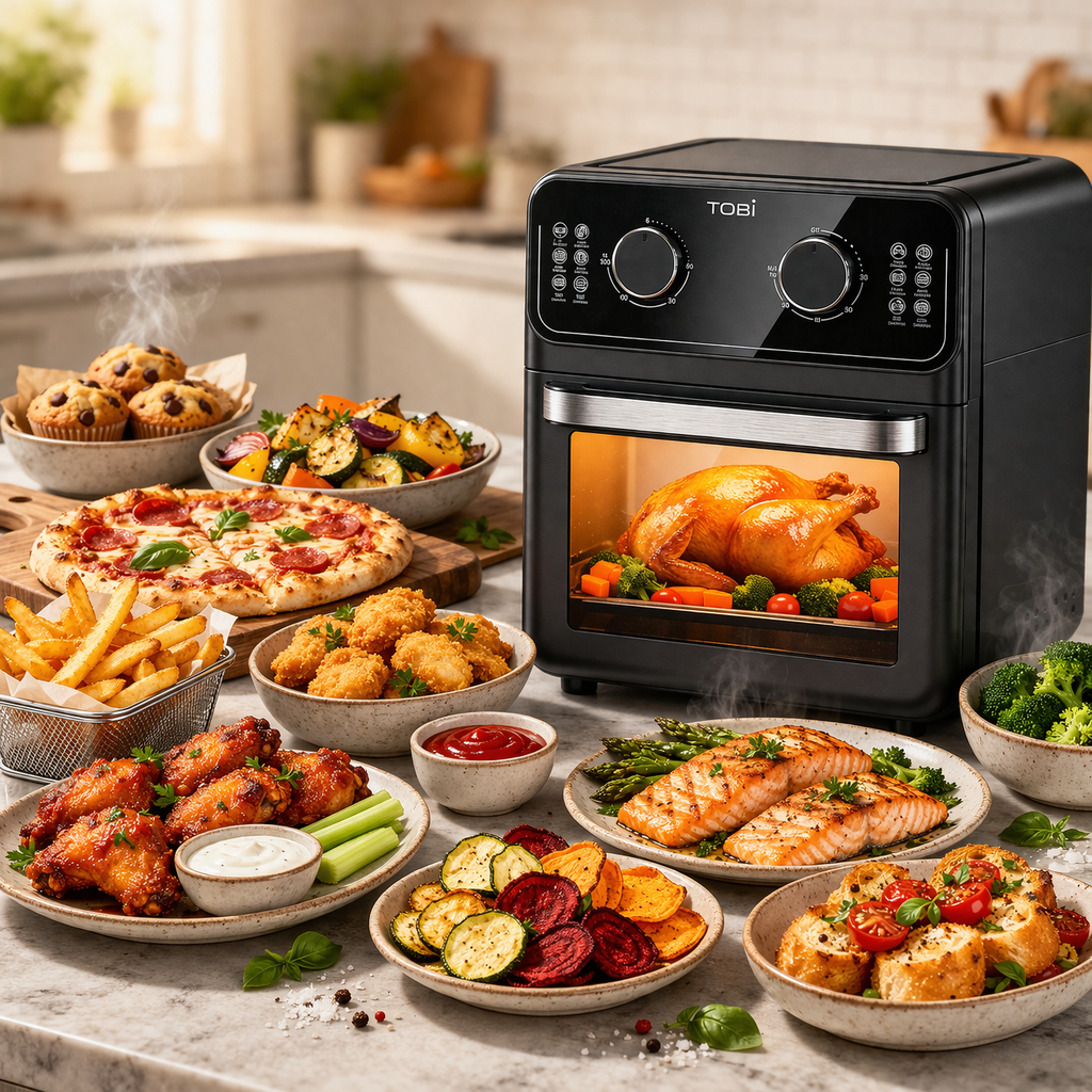 Forno ad Aria 16L TOBI 2400W– Friggitrice ad Aria Multifunzione con Controllo Temperatura, 10 Programmi, Accessori Inclusi