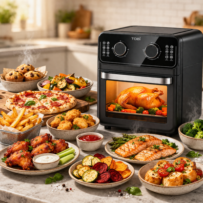 Forno ad Aria 16L TOBI 2400W– Friggitrice ad Aria Multifunzione con Controllo Temperatura, 10 Programmi, Accessori Inclusi