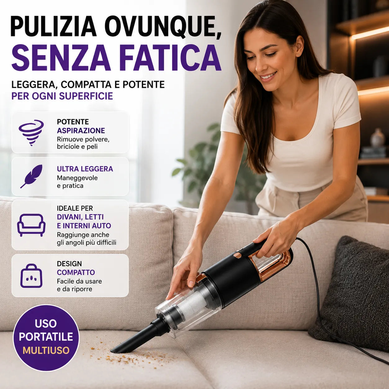 Scopa Elettrica Aspirapolvere con Filo Aspira e Lava 2 in 1 Portatile Mop con Serbatoio Acqua