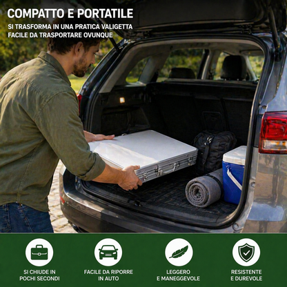 Tavolo Pieghevole con 4 Sedie – Set Campeggio Portatile Salvaspazio | Tavolino Richiudibile a Valigetta per Picnic, Giardino e Viaggi
