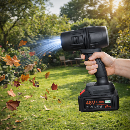 Soffiatore Turbo a Doppia Batteria 48V con Valigetta – Asciugatore per Auto e Moto, Ventola Potente per Foglie, Tapparelle e Pulizia Esterni
