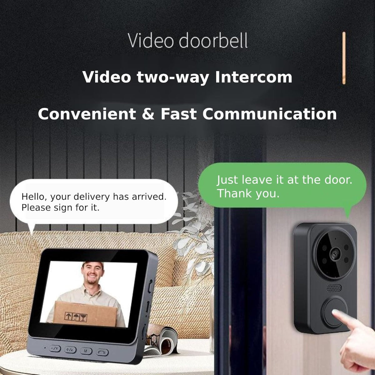 Videocitofono con Monitor,  Campanelli e citofoni Visione Notturna, Voce Bidirezionale, Angolo di Visione Ampio Dotato di Uno Schermo IPS da 4,3 pollici