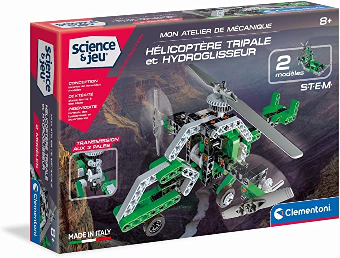 CLEMENTONI Scienza E Gioco Elicottero Trirotore Airboat Kit scientifico dell'aereodinamica e dell'idrodinamica giochi per bambini Elicottero e idroscivolo