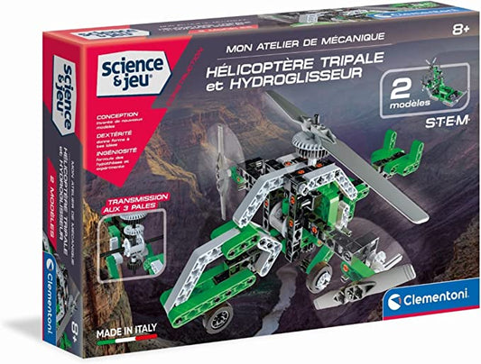 CLEMENTONI Scienza E Gioco Elicottero Trirotore Airboat Kit scientifico dell'aereodinamica e dell'idrodinamica giochi per bambini Elicottero e idroscivolo