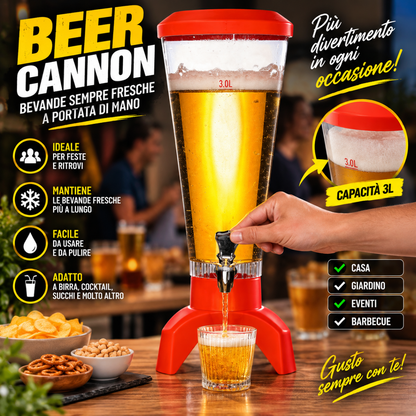 Dispenser Birra a Torre 3 Litri con Luci LED e Speaker Integrato – Spillatore Bevande con Rubinetto, Serbatoio Trasparente e Base da Tavolo – Ideale per Feste, Aperitivi, Barbecue e Serate tra Amici