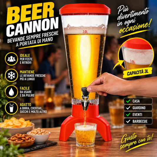 Dispenser Birra a Torre 3 Litri con Luci LED e Speaker Integrato – Spillatore Bevande con Rubinetto, Serbatoio Trasparente e Base da Tavolo – Ideale per Feste, Aperitivi, Barbecue e Serate tra Amici