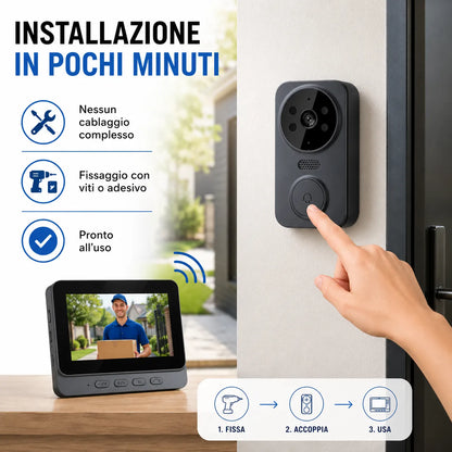 Videocitofono con Monitor,  Campanelli e citofoni Visione Notturna, Voce Bidirezionale, Angolo di Visione Ampio Dotato di Uno Schermo IPS da 4,3 pollici