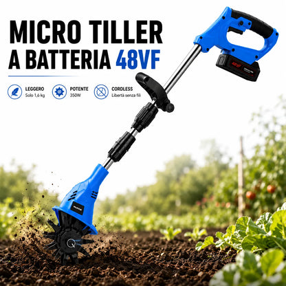 Micro Tiller a Batteria 48VF Mukins NL-3578 – Coltivatore Elettrico Cordless, Asta Regolabile e Pieghevole, 350W, 300 giri/min