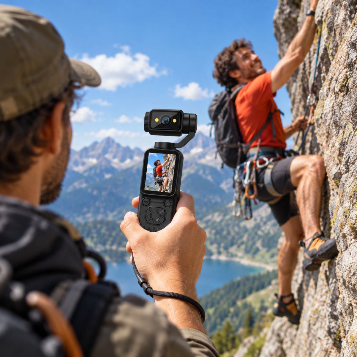 Action Cam Sportiva 4K con Testa Rotante 180°, Schermo LCD, Videocamera Portatile per Vlog, Viaggi, Sport e Riprese Outdoor
