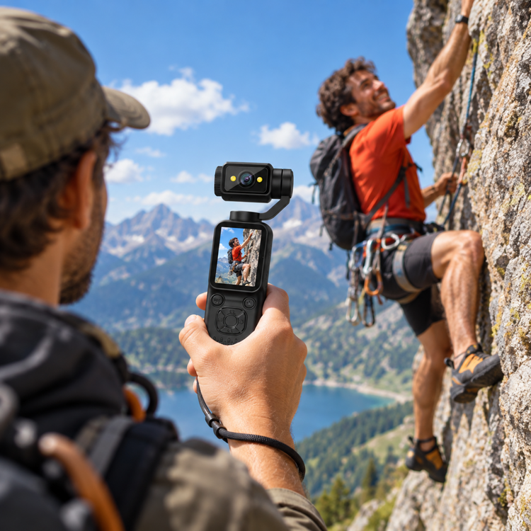 Action Cam Sportiva 4K con Testa Rotante 180°, Schermo LCD, Videocamera Portatile per Vlog, Viaggi, Sport e Riprese Outdoor