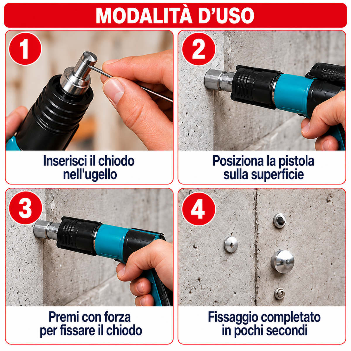Kit Pistola Sparachiodi Manuale ad Alta Potenza con Valigetta e Accessori per Calcestruzzo, Mattoni, Legno e Acciaio Sottile
