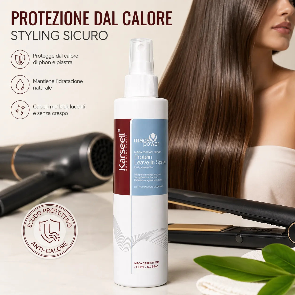 Karseell Maca Power Protein Leave In Spray 200ml – Trattamento Senza Risciacquo per Capelli Secchi e Danneggiati