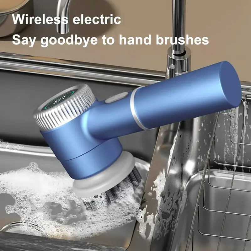 Spazzola Elettrica per Pulizia 5 in 1 – Motore Potente 3 Velocità (1600-2400 giri/min), Impermeabile IPX7, Wireless, Ricaricabile, con 5 Testine Intercambiabili