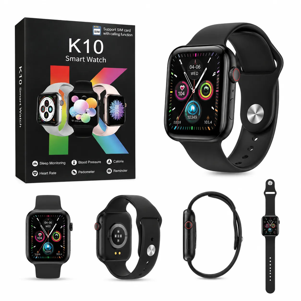 Smartwatch K10 con SIM – Display Touch HD, Chiamate, Monitor Salute e Fitness Tracker