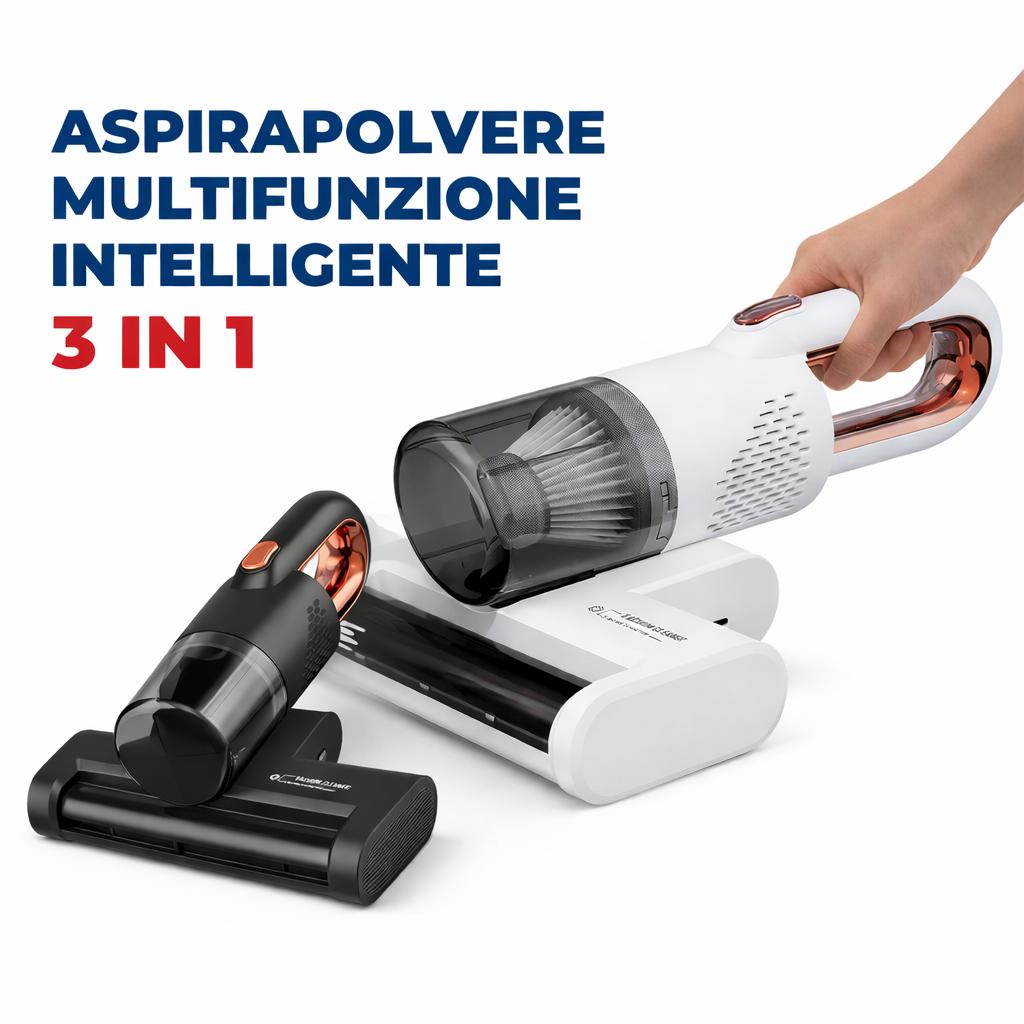Aspirapolvere portatile 3 in 1 senza fili aspira acari potente con filtro HEPA multisuperficie USB