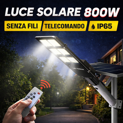 Lampione Solare LED 800W con Telecomando | Faro Esterno IP65 Impermeabile | Pannello Solare + Staffa Inclusa | Luce Automatica Giardino Strada Garage