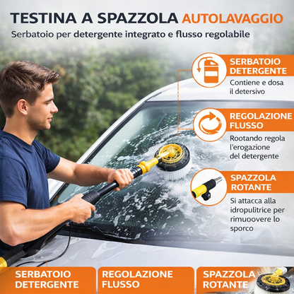 Spazzola Rotante per Lavaggio Auto con Serbatoio di Schiuma, Kit Pulizia Retrattile per Auto, Camion e Camper