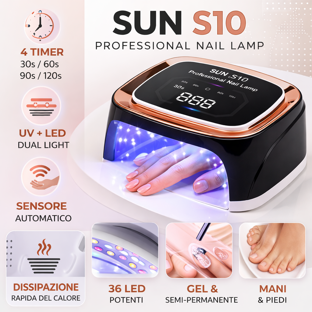 Sun S10 Lampada UV LED Ricaricabile 108W per Unghie con Display e Timer