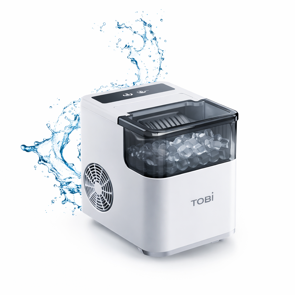 Macchina del Ghiaccio Automatica TOBI – 12Kg/24h, Cubetti Bullet, Serbatoio 1.6L, Produzione Rapida 6-8 Minuti