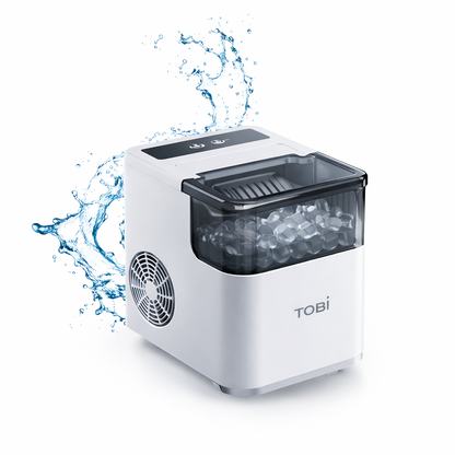 Macchina del Ghiaccio Automatica TOBI – 12Kg/24h, Cubetti Bullet, Serbatoio 1.6L, Produzione Rapida 6-8 Minuti