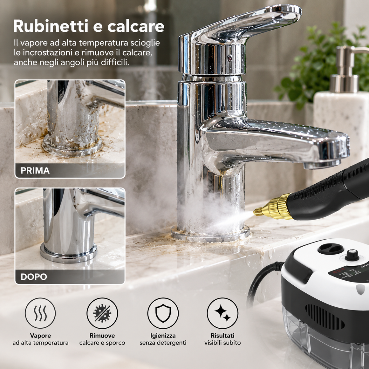 Pulitore a Vapore Professionale 2500W ad Alta Pressione 3 BAR, Temperatura 105°C, Pistola a Vapore con Tubo Flessibile, Pulizia Cucina, Forno, Cappa, Piastrelle e Fughe, Sgrassatore Elettrico