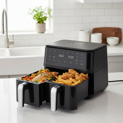 Friggitrice Tobi ad Aria Dual Zone 15L – Doppio Cestello Indipendenti | 2400W, Touch LED, 8 Programmi Black Limited Edition