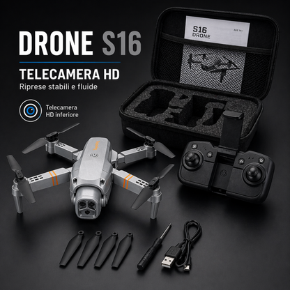 Drone S16 Pieghevole con Telecamera HD – Controllo Smartphone WiFi | Mini Drone 4K 1080p con Modalità Headless