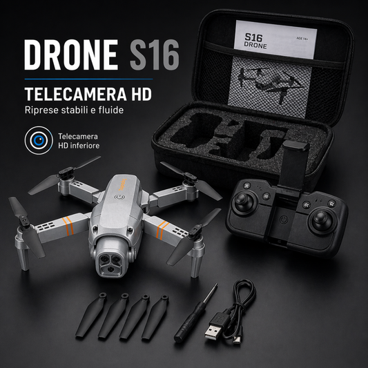 Drone S16 Pieghevole con Telecamera HD – Controllo Smartphone WiFi | Mini Drone 4K 1080p con Modalità Headless