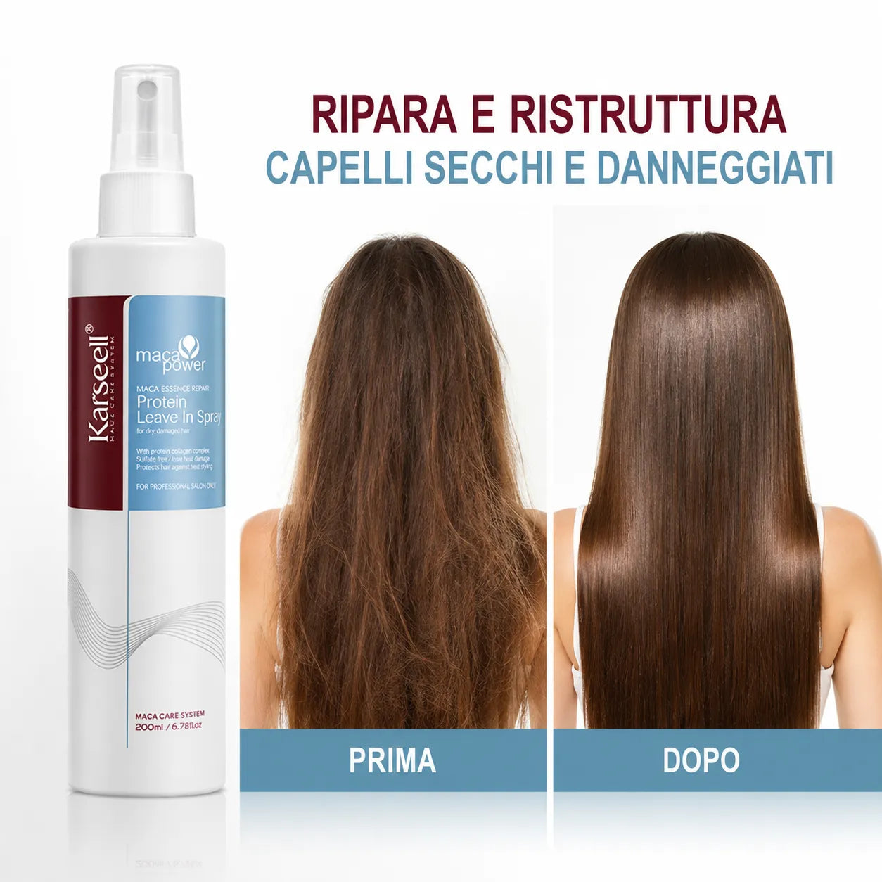 Karseell Maca Power Protein Leave In Spray 200ml – Trattamento Senza Risciacquo per Capelli Secchi e Danneggiati