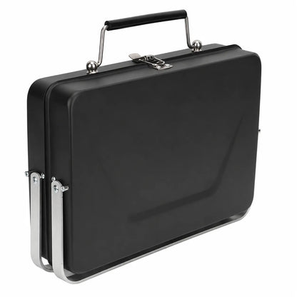 Barbecue Portatile Pieghevole a Valigetta in Acciaio Inox – Mini Griglia Compatta da Campeggio, Picnic, Giardino e Spiaggia con Griglia Ribaltabile e Scomparto Carbone Estensibile