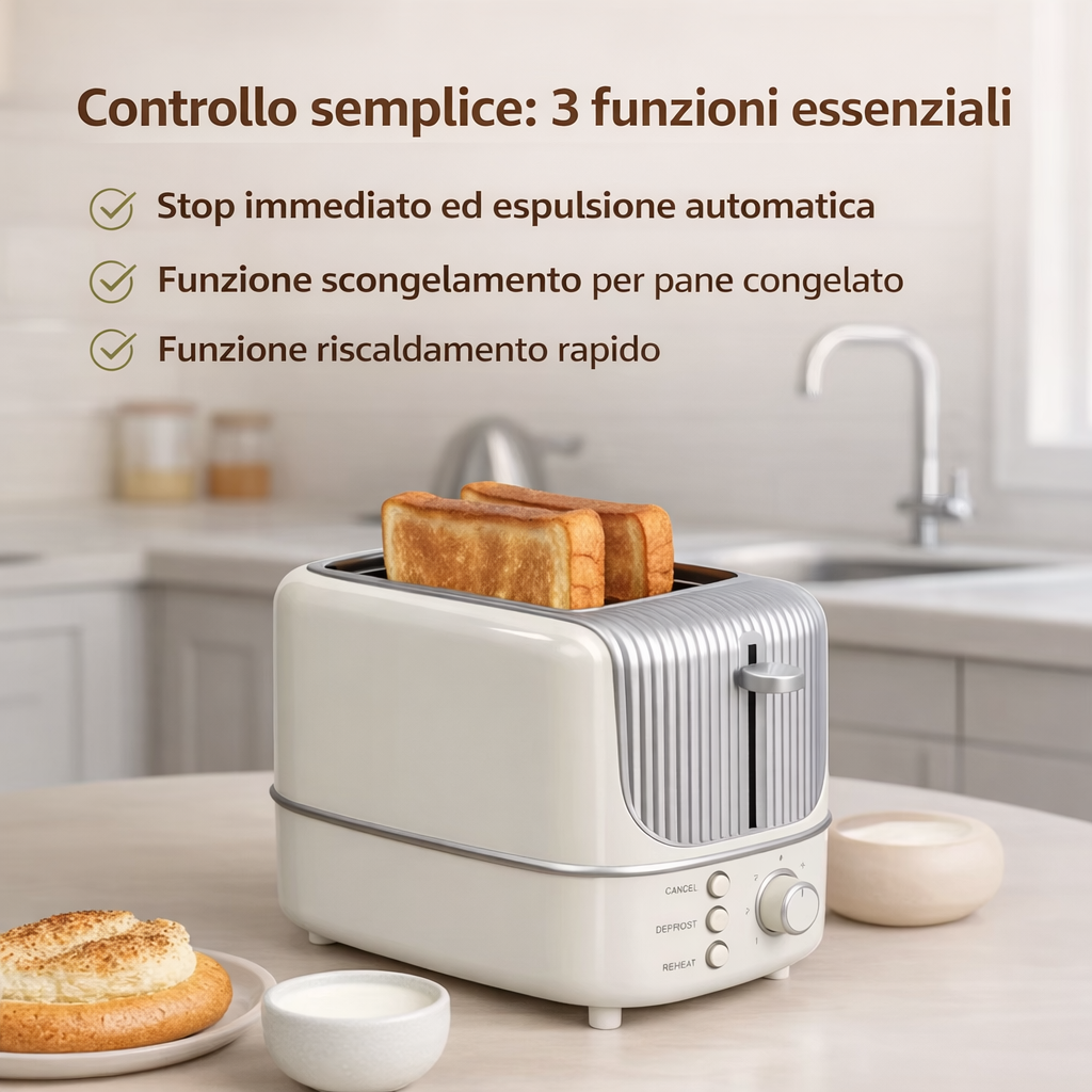 Toaster 2 Slice 800W Compatto e Moderno con 7 Livelli di Tostatura Funzioni Scongelamento e Riscaldamento Ideale per Colazione Disponibile in Diversi Colori