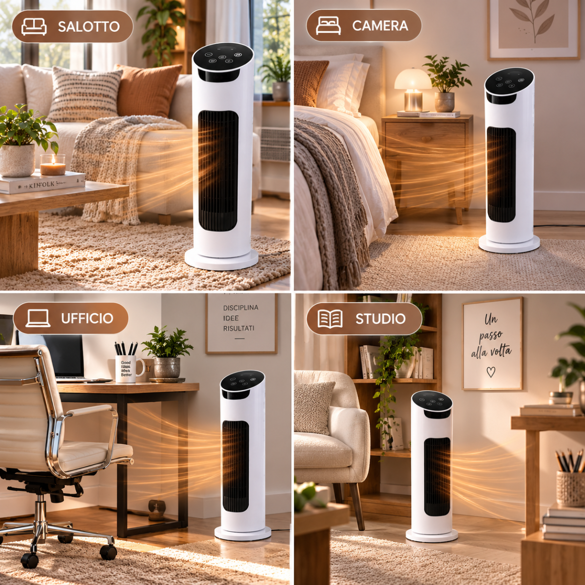 Termoventilatore Ceramico a Torre Rotante con Telecomando –  Stufa Elettrica Verticale PTC con Display Touch e Base