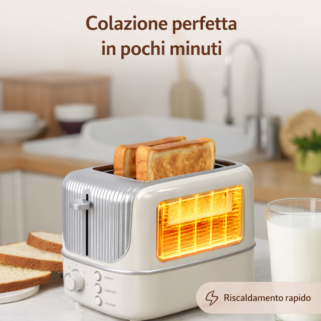 Toaster 2 Slice 800W Compatto e Moderno con 7 Livelli di Tostatura Funzioni Scongelamento e Riscaldamento Ideale per Colazione Disponibile in Diversi Colori