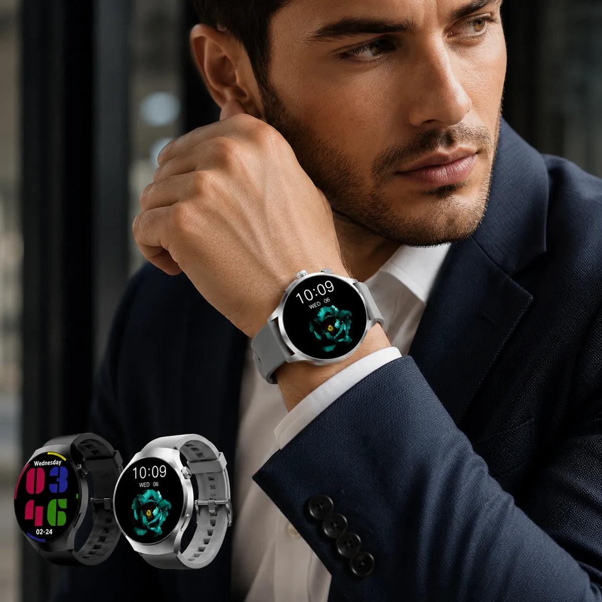 Smartwatch Uomo Bluetooth con Chiamate e Notifiche – Orologio Smart Display Rotondo, Contapassi, Calorie, Monitoraggio Sonno, Modalità Sport e Controllo Fotocamera – iOS Android