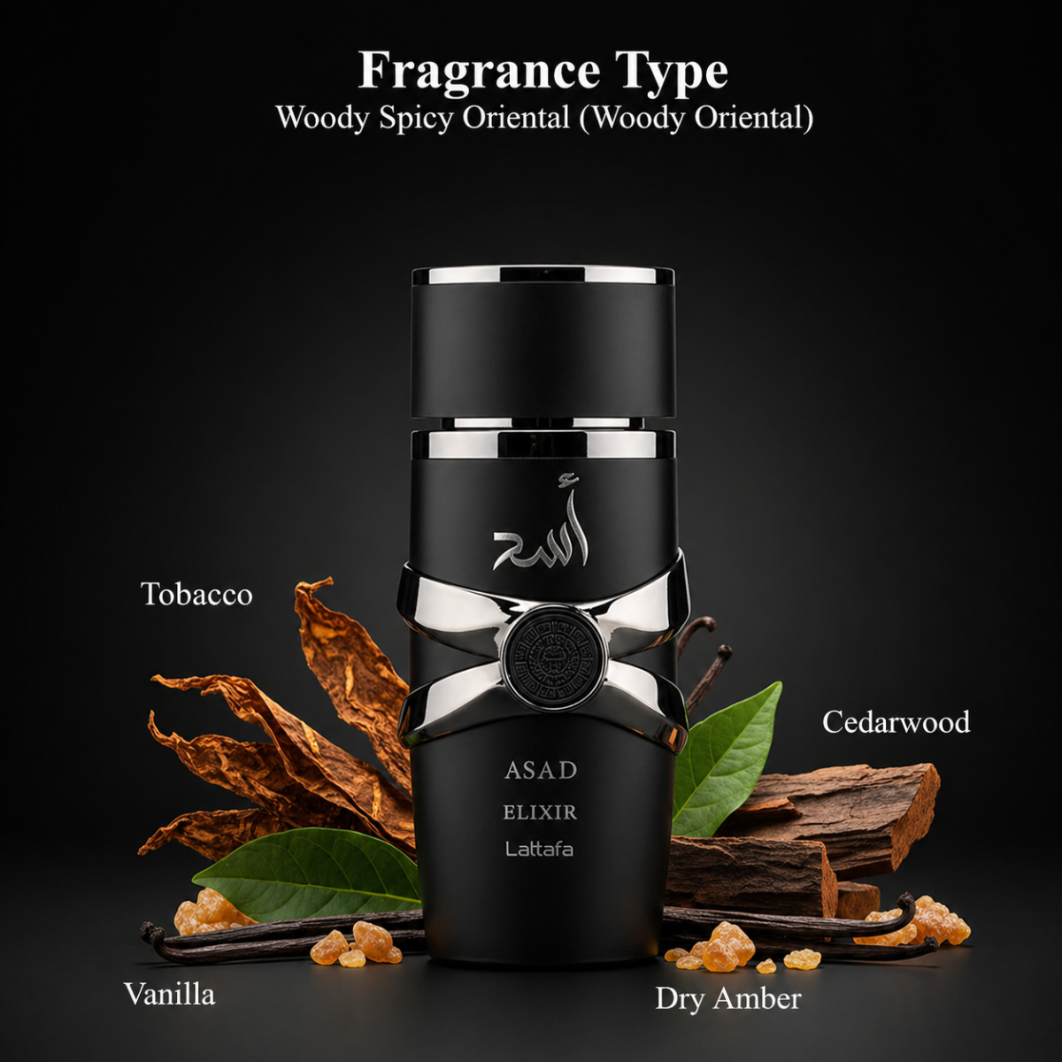 Lattafa Asad Elixir 100ml Eau de Parfum – Profumo Uomo Intenso Woody Spicy Oriental – Fragranza Elegante con Note di Tabacco, Vaniglia e Legni