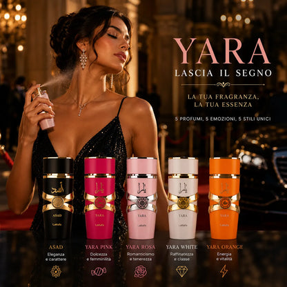 Set Profumi Lattafa Yara Collection 5 x 30 ml – Asad, Yara Pink, Yara Rosa, Yara White e Yara Orange – Eau de Parfum Unisex e Donna
