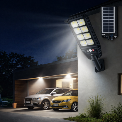 Lampione Solare LED 500W con Sensore di Movimento – Impermeabile IP65, Telecomando, Luce da Esterno per Giardino, Garage e Cancello