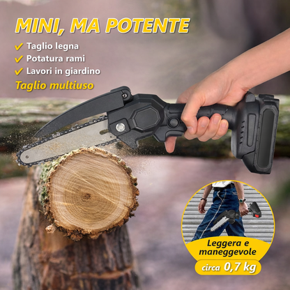 Mini Motosega Elettrica a Batteria 48V – Barra 6 Pollici, 2 Batterie al Litio e Catena di Ricambio – Leggera e Professionale per Potatura e Giardinaggio