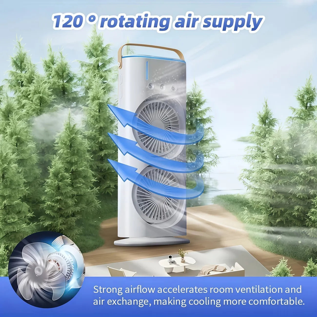 Ventilatore raffreddatore d'aria domestico usb ricaricabile 3000mah ventilatore portatile condizionatore d'aria doppia testa