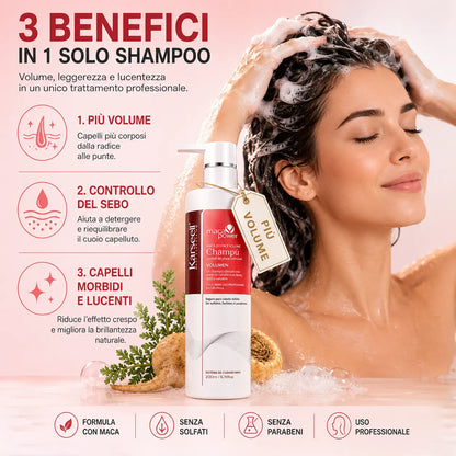 Karseell MACA CARE SYSTEM Shampoo Volumizzante 200 ml con Olio di Argan e Pantenolo – Volume e Corpo per Capelli Fini e Piatti – Detersione Delicata – Capelli Morbidi, Leggeri e Luminosi