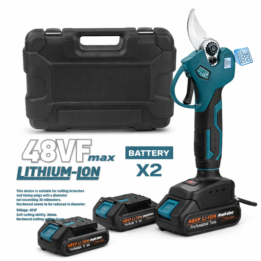 Forbice Elettrica da Potatura 48V Professionale con 2 Batterie Litio Display – Taglio Rami fino a 30mm – Kit Completo con Valigetta