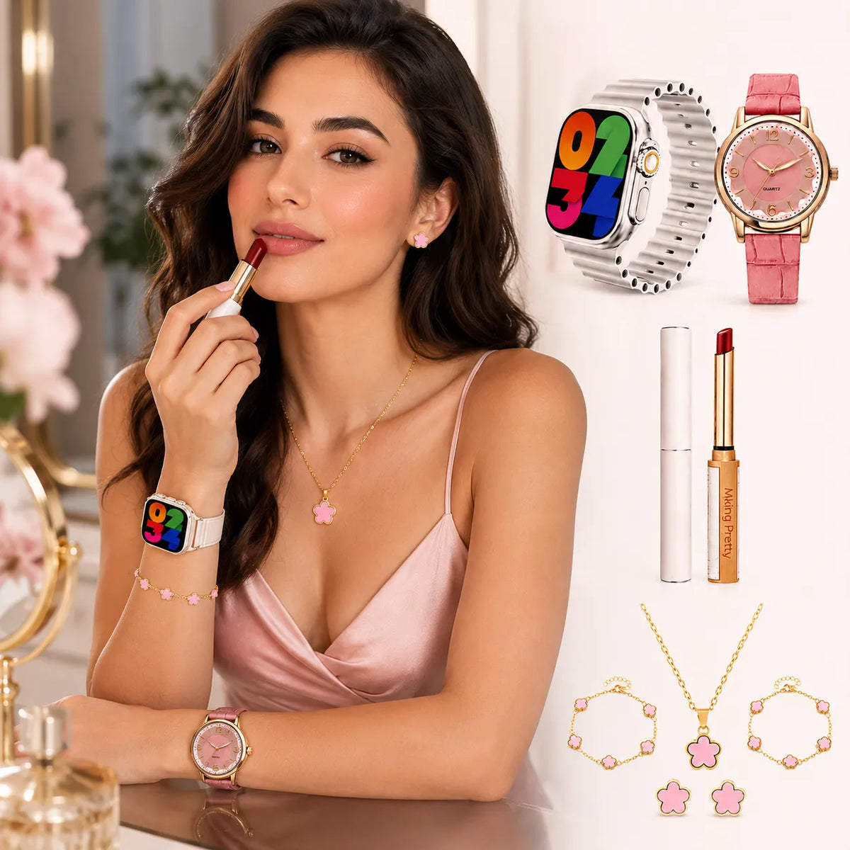 A69 MAX Smartwatch Donna Set Regalo Completo con Orologio Analogico, Gioielli, Cinturini e Accessori Beauty – Chiamate Bluetooth e Monitoraggio Attività