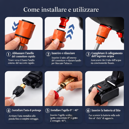 Idropulitrice Portatile 48V Doppia Batteria con Valigetta e Accessori – Alta Pressione Ricaricabile